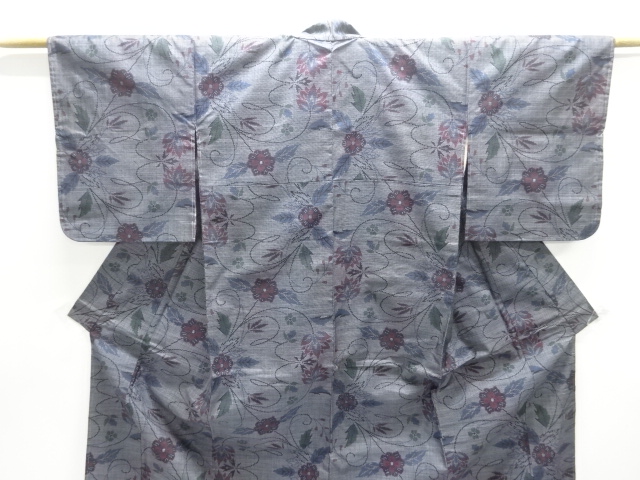  アンティーク　花模様織出し本場泥大島紬着物（7マルキ）